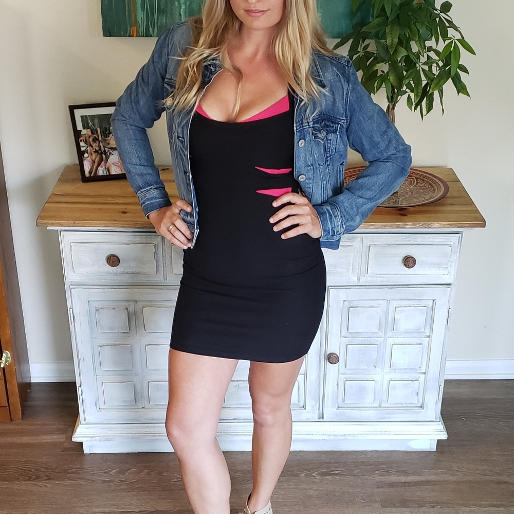 Black and hot pink bodycon dress